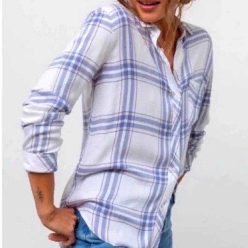 Rails Linen Blend Charli Lapis Coast White Button Front Shirt - Picture 3 of 12